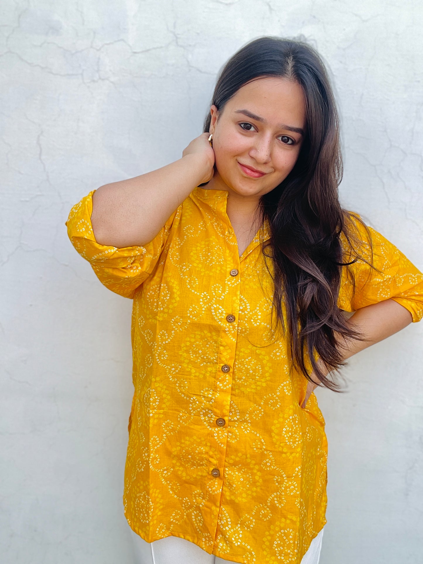 Bandhni Yellow Cotton Shirt