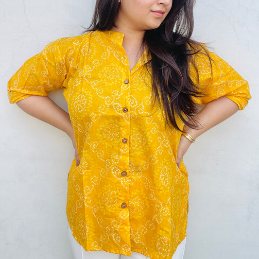 Bandhni Yellow Cotton Shirt