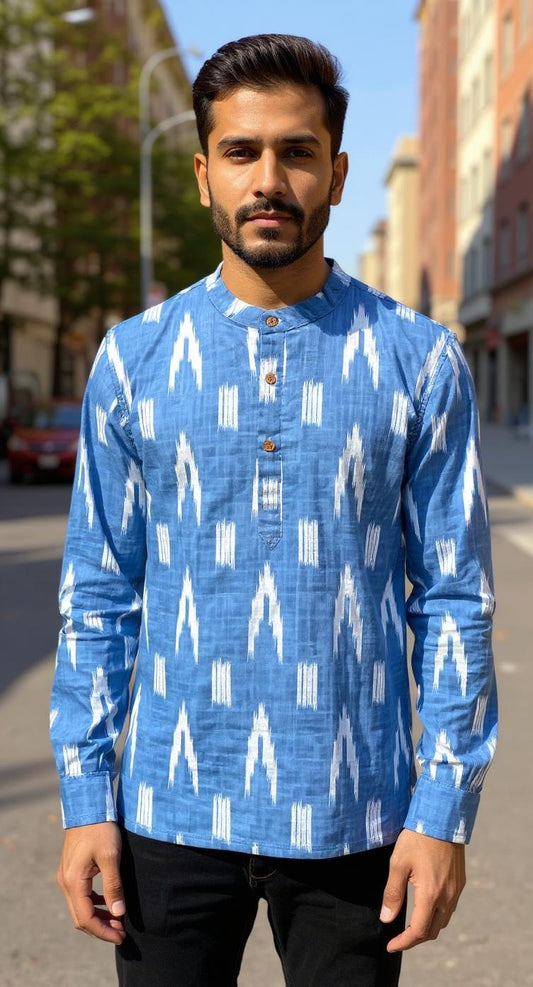 Badal Short Kurta - Pure Cotton Ikkat Print