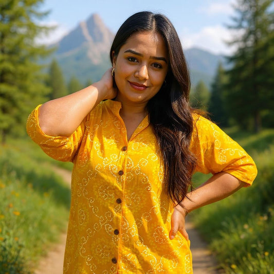Bandhni Yellow Cotton Shirt